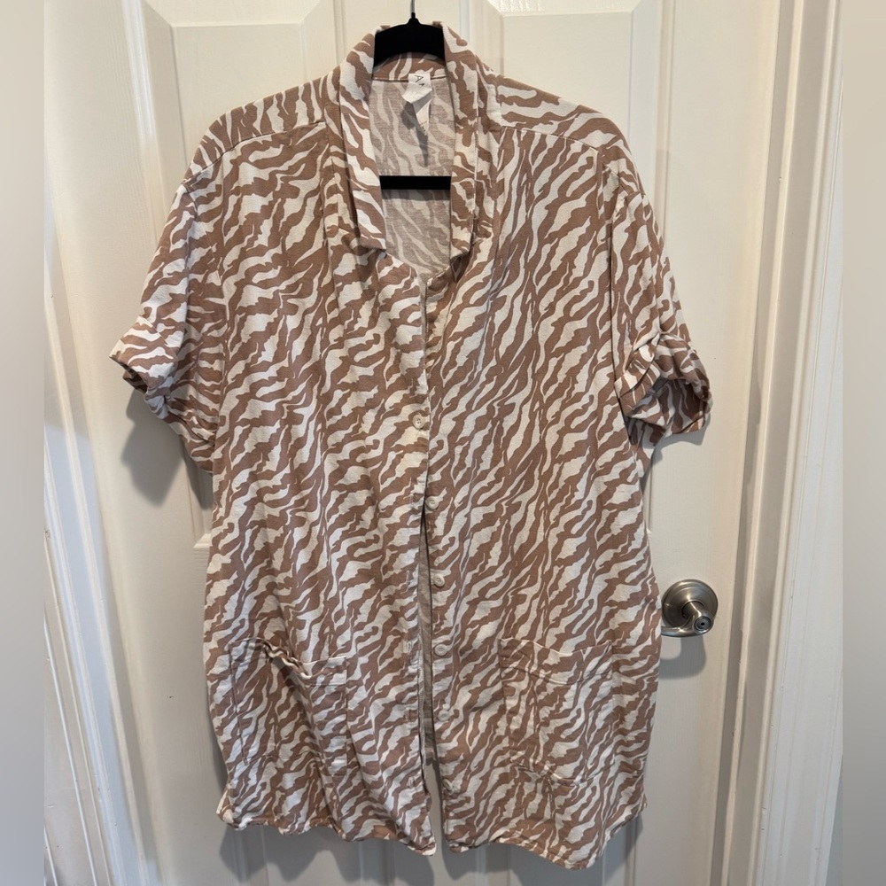 Amadi by Anthropologie Animal Print Tan White Dress Tunic Size 1X Petite
